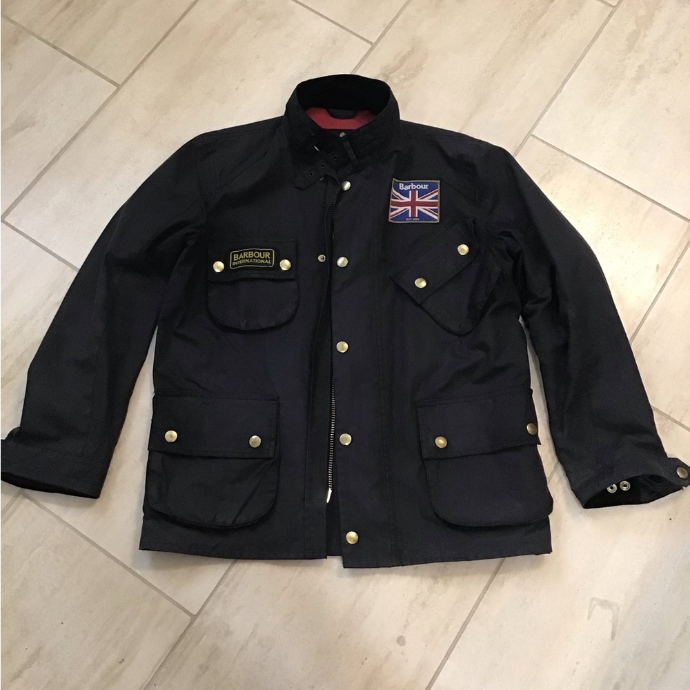 Mens Barbour International waxed jacket. Size small but fits like medium.